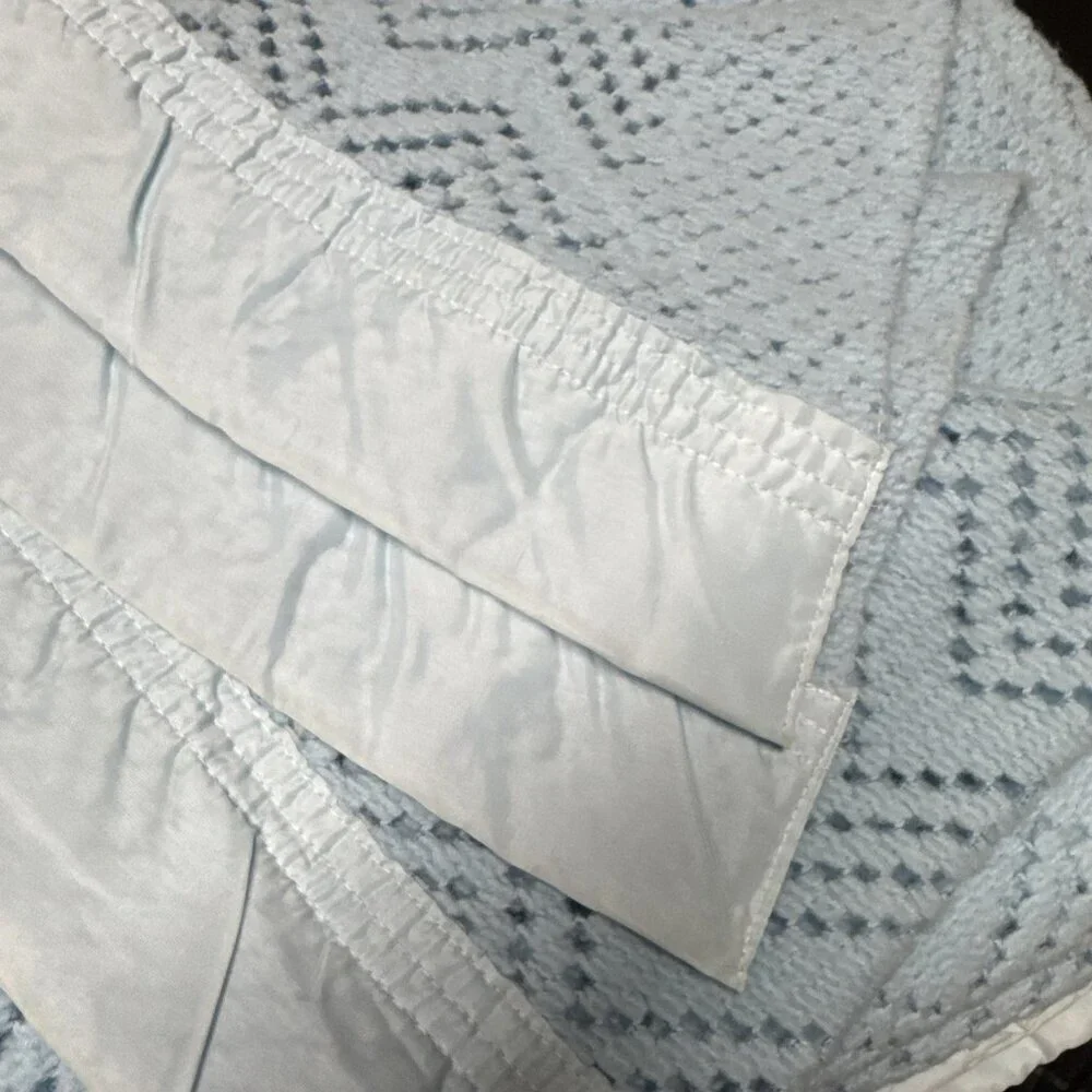 Vintage Moonweave Scotland Blue Cellular Blue Blanket Satin Trim‎  Acrylic 70x88